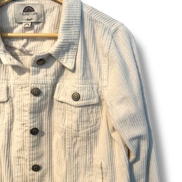 1 Sunset Lane Women's Cream Corduroy Button-Up Jacket Size Small - Picture 3 of 8